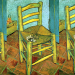 Van Gogh's Chair (1888) shown three times side by side — an empty wooden chair with a pipe on its seat.